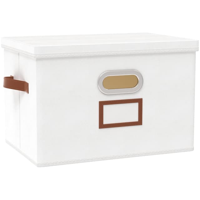 OUTBROS Aufbewahrungsbox mit Deckel und Griff, Faltbarer Aufbewahrungsbox aus Stoff Aufbewahrungskörbe mit Etikettentasche, Organizer für Kleidung, Bücher, 45 x 30 x 30 cm, Weiß, 1 Stück Weiß Extra Large(1-Pack)