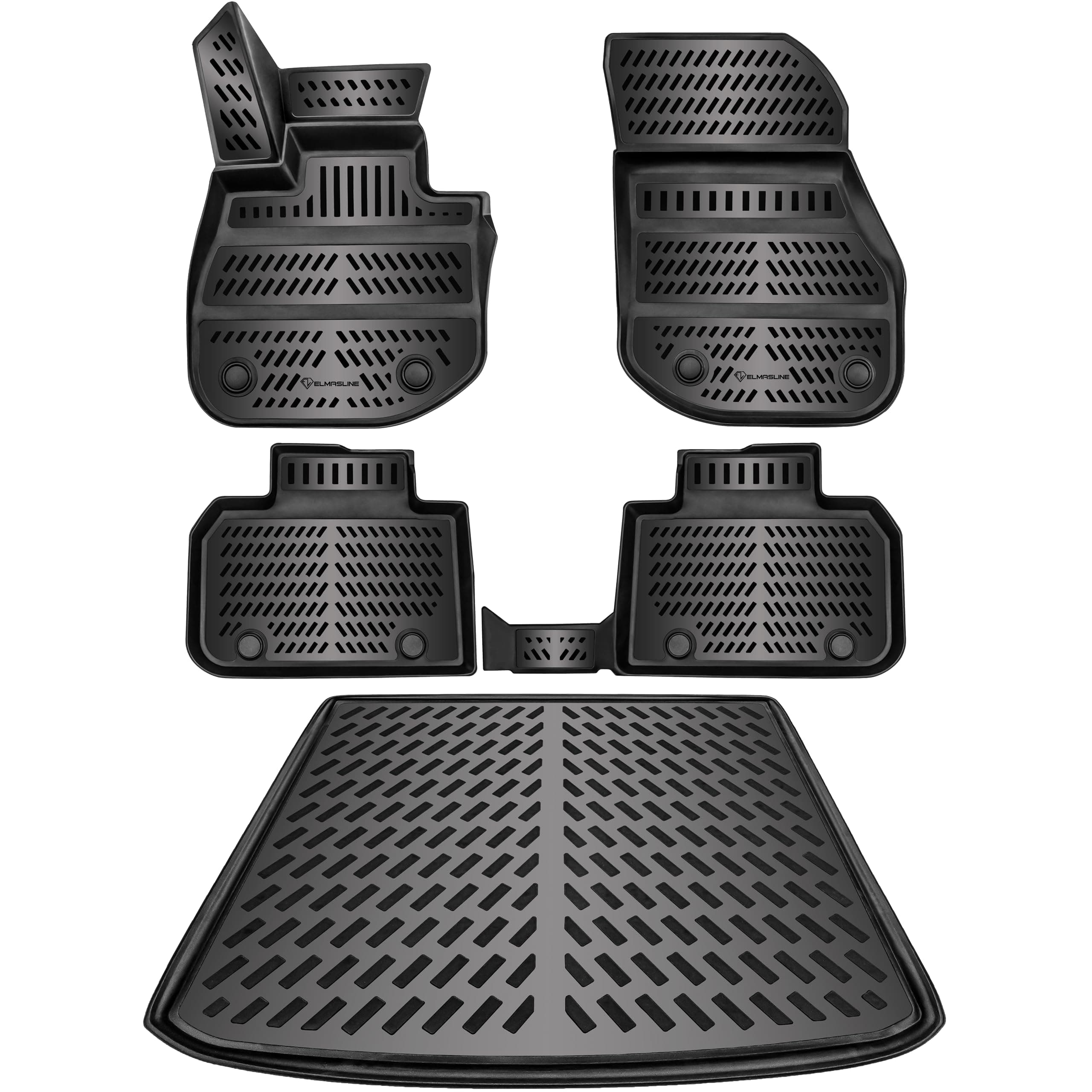 ELMASLINE 3D Gummimatten & Kofferraumwanne Set für BMW IX1 2022-2025 (U11 BEV) Zubehör | Zubehör Fußmatten Kofferraum | PASST NUR IN Elektro-Version!