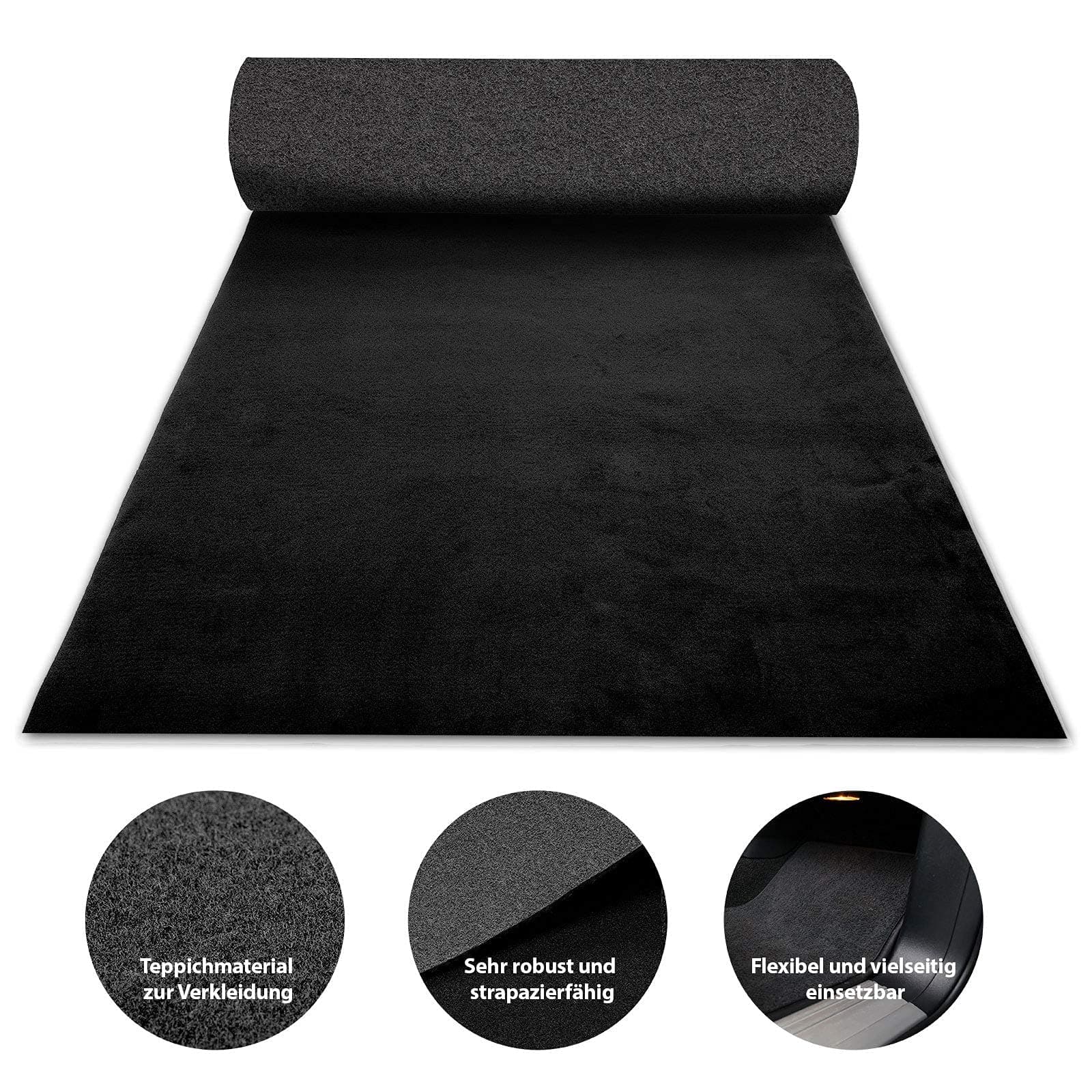 Floordirekt Autoteppich M Kofferraummatte | Innenraumverkleidung für Auto Restauration & Instandhaltung aus hochwertiger Velours-Oberfläche | Meterware Kofferraum Schutzmatte 4mm Schwarz 100 x 50 cm 100 x 50 cm Schwarz