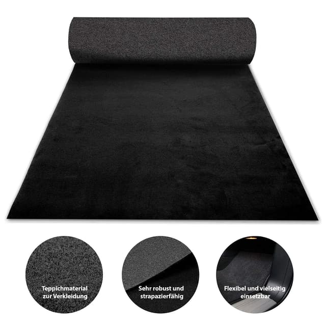 Floordirekt Autoteppich M Kofferraummatte | Innenraumverkleidung für Auto Restauration & Instandhaltung aus hochwertiger Velours-Oberfläche | Meterware Kofferraum Schutzmatte 4mm Schwarz 100 x 50 cm 100 x 50 cm Schwarz