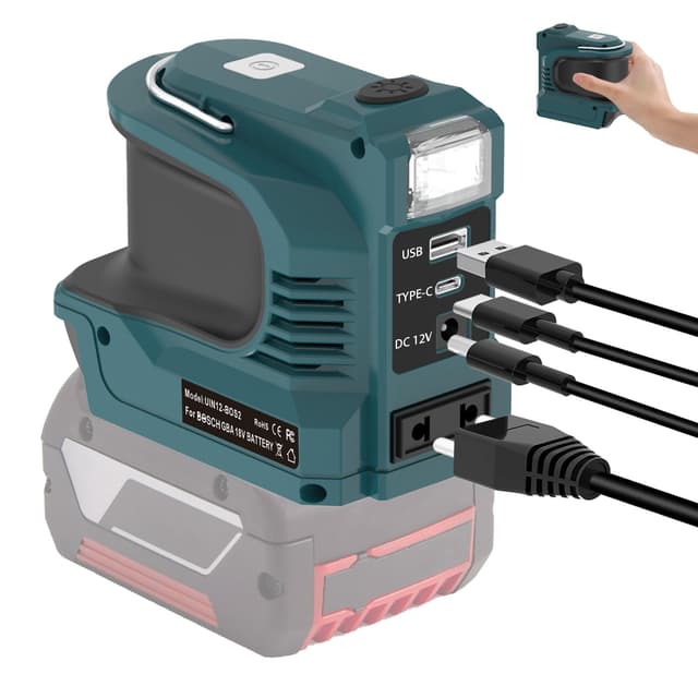 Wechselrichter für Bosch 18V Akku,180W DC 18V zu AC 220V Wechselrichter,Portable Power Station Generator,Ladegerät Adapter Batteriebetriebene Steckdose mit USB Ports & Typ-C & AC Steckdose