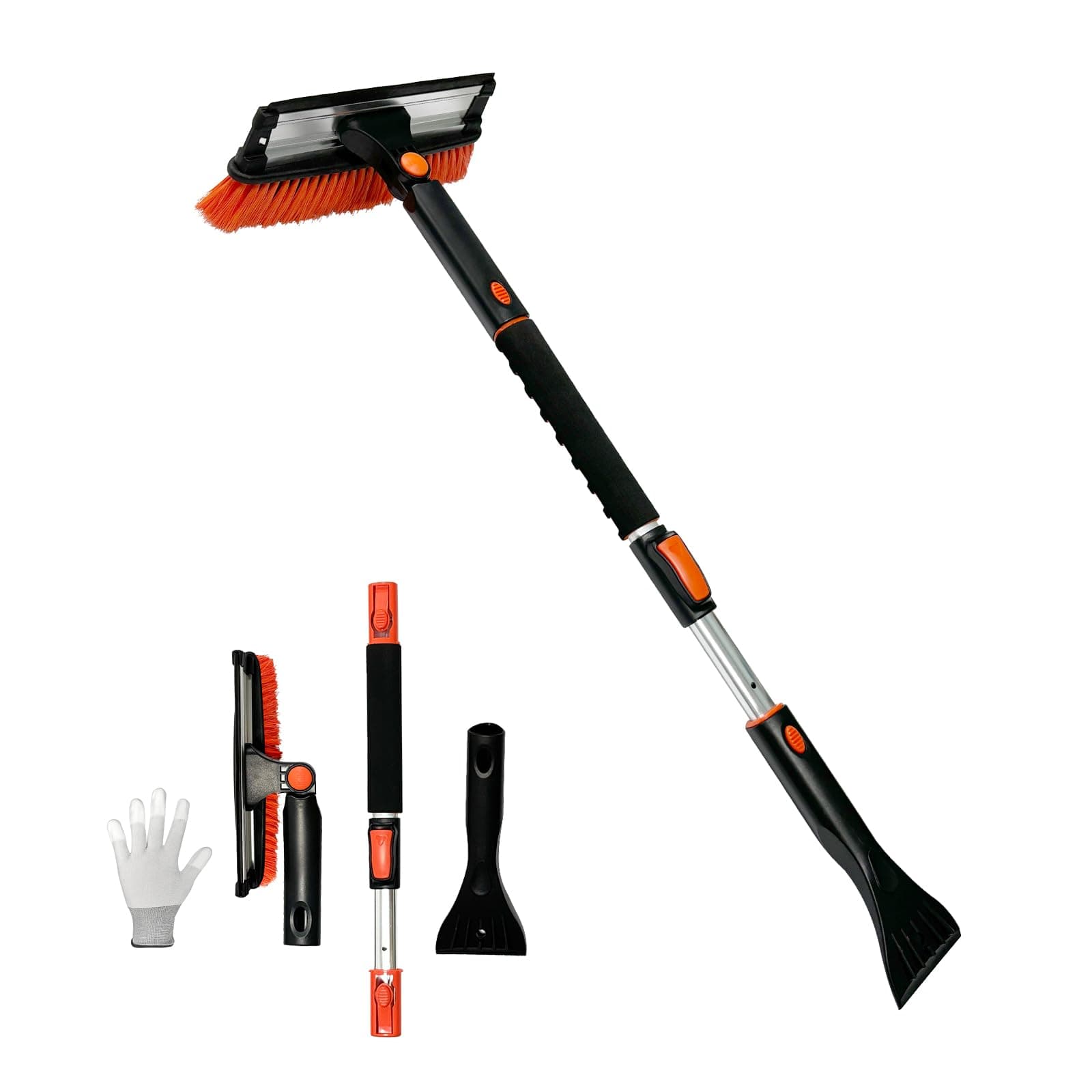 DU Life Eiskratzer Auto mit Besen 39'' Lang Ausziehbarer Schneebesen Abnehmbarer Eisschaber mit Schaumstoffgriff & Drehbarer Bürstenkopf für Auto LKW PKW SUV etc...