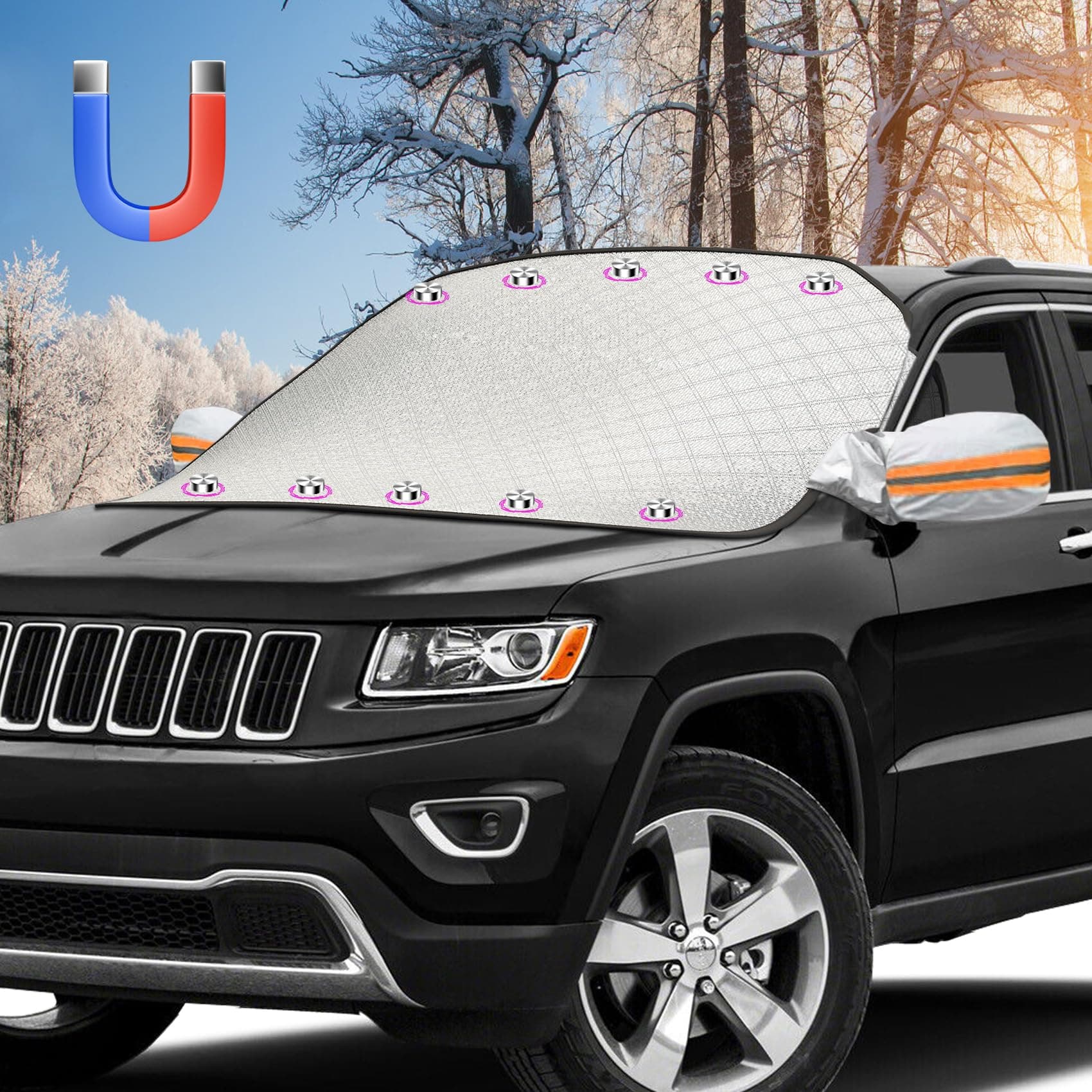 Frontscheibenabdeckung Auto,Frostschutz Auto Frontscheibe Ultra-Dick Scheibenabdeckung Winter Groß Abdeckung Windschutzscheibe Auto 10 Magnetische Windschutzscheibenschutz Auto für SUV LKW Auto