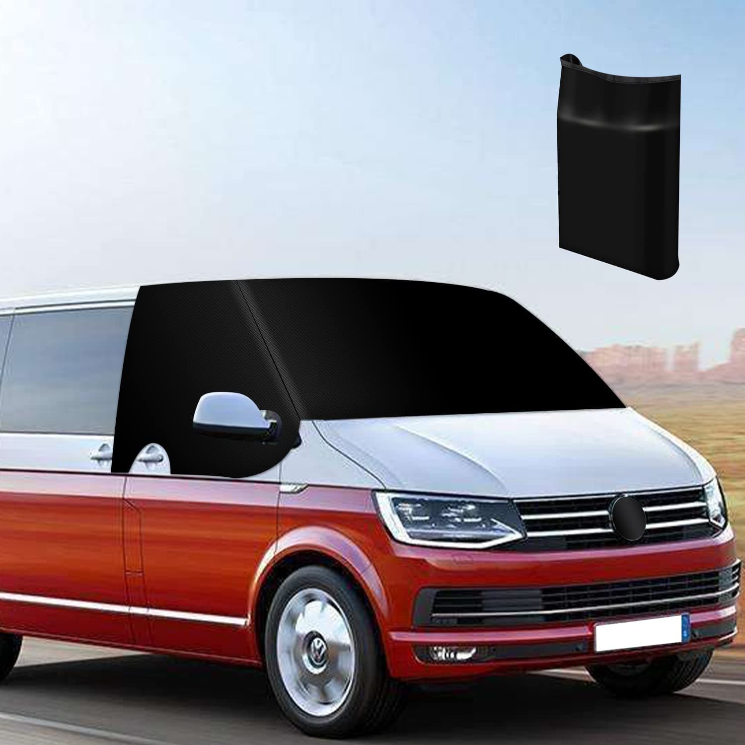 MaxEarn für T6 Frontscheibe Thermomatten, 600D Oxford Verdunkelung Wasserdicht Auto Windschutzscheibe Abdeckung, Frostschutz Wetterfest Wrap Cover für VW Transporter Wohnmobil für Volkswagen T6