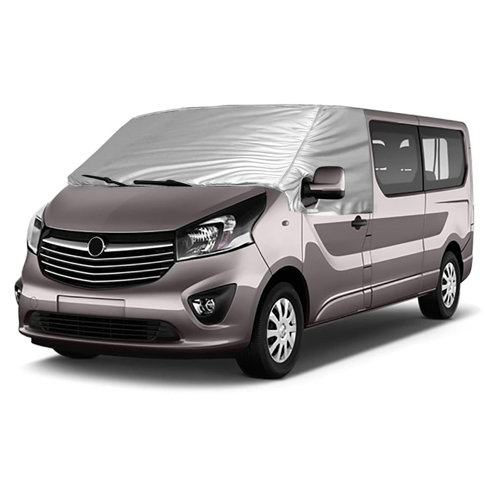 Opaltool Externe Thermo Scheibenabdeckung für Opel Vivaro Renault Trafic FIAT Talento NV300 2014-2023, Luxus Silber Wrap, Faltbare Frontscheibenabdeckung Winter Sommer Scheibenfrostschutz Abdeckung Opel Vivaro 2014–2018