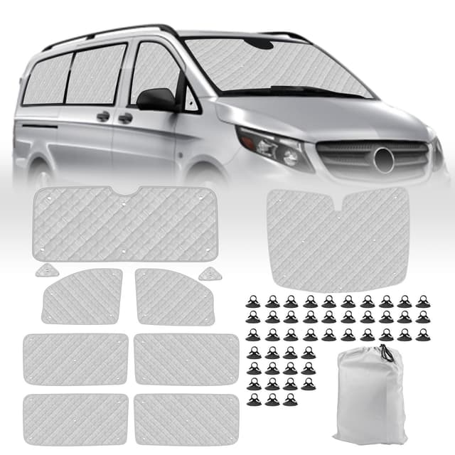 Opaltool Thermomatte Fahrerhaus Innen für Mercedes-Benz VITO III W447/Viano 2014-2022, 10PCS LWB UV- & Wasserschutz Sonnenschutz Frontscheibe Innen für Wohnmobil Privatsphäre & Temperaturkontrolle 10PCS VITO W447, LWB