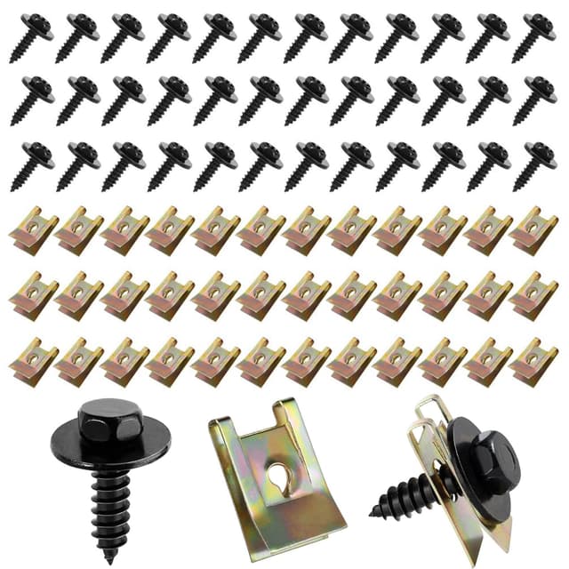 100 Stück Blechmutter Schraube Mutter Clip Kit, 50 Kfz Karosserieschrauben 50 U-Type Auto Befestigung Clips Kotflügelclip Blechschrauben Schnappmutter Set für Auto Motorrad