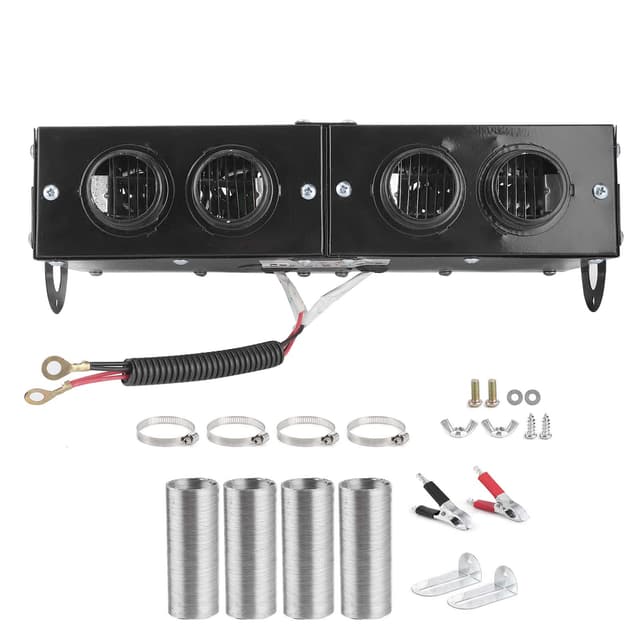 12V Auto Heizlüfter (800W) mit 4 Lüftungsöffnungen - Entfroster & Entfeuchter für Windschutzscheibe - Fußraumheizung - Einstellbare Leistung - Schwarz