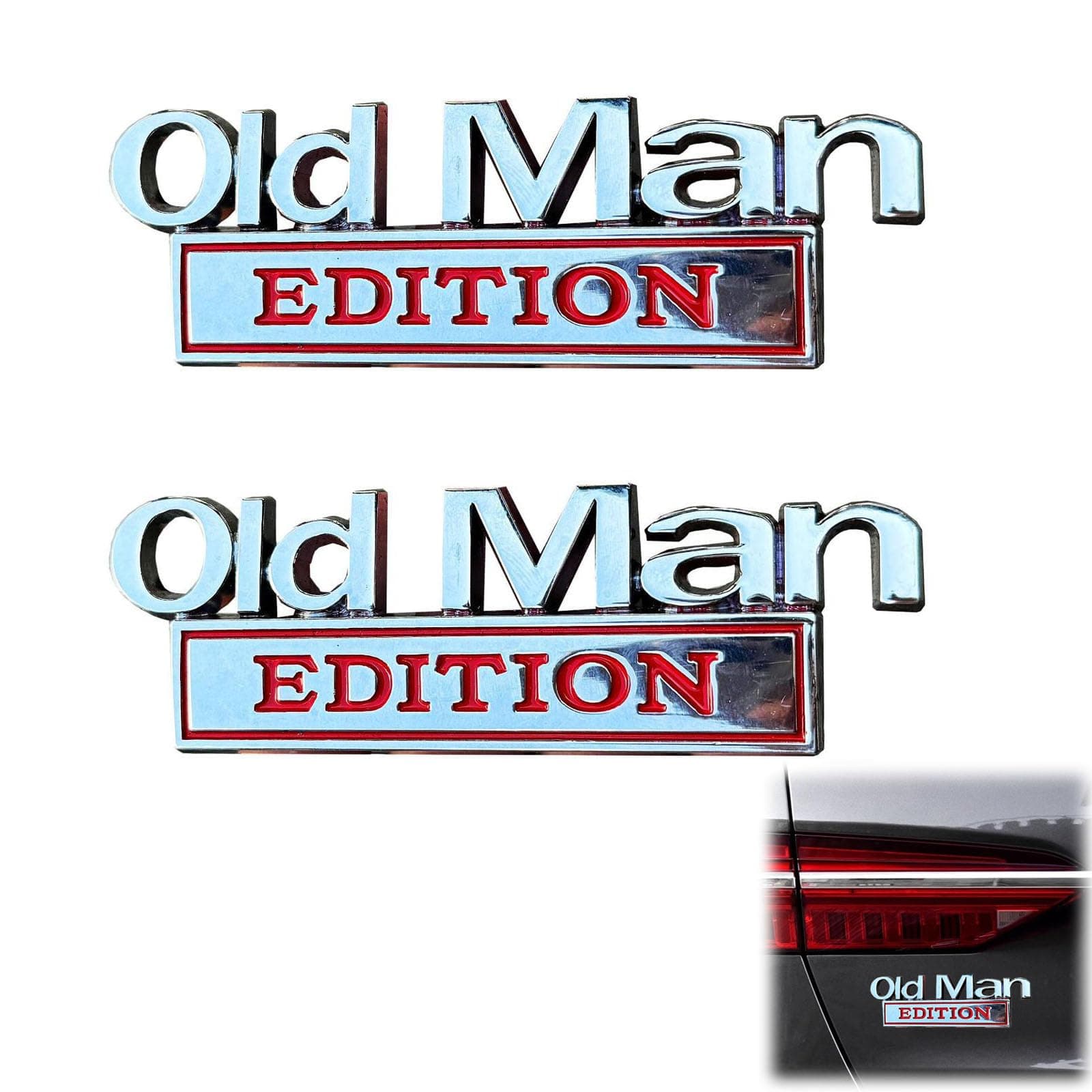 2 Stück Old Man Edition Emblem Autoaufkleber Für Männer 3D Metall Aufkleber Lustige Edition-Autoemblem Stoßstangenaufkleber mit Old Man Motiv Für Auto, LKW, SUV, Seite Oder Heckklappe