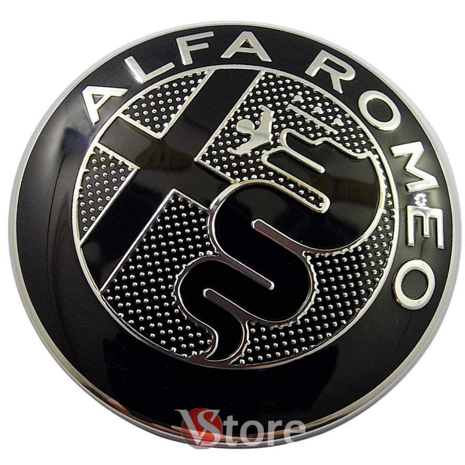 2 Emblems Compatible with Alfa Romeo Car Logo 74mm New Black for Front and Rear Bonnet Emblem Metal Badges