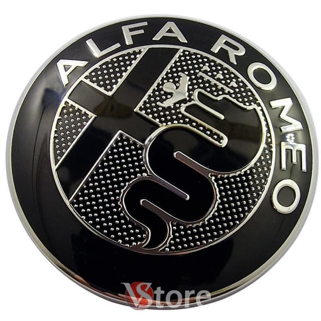 2 Emblems Compatible with Alfa Romeo Car Logo 74mm New Black for Front and Rear Bonnet Emblem Metal Badges
