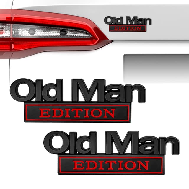 2 Stück Old Man Edition Auto-Emblem, 2025 Neue Autoaufkleber Für Männer, 3D-Metall-Aufkleber, Lustige Edition Stoßstangenaufkleber Für Auto, LKW, SUV, Seite Oder Heckklappe(Schwarz und Rot)