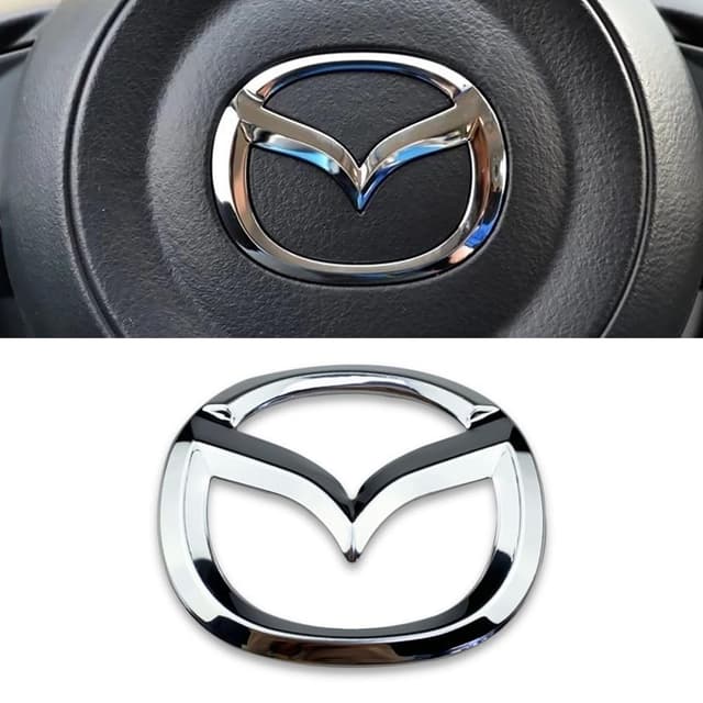 DADYM 1 Psc Emblem Schwarz für Mazda 3 6 CX-3 CX-5 CX-9,4.5cm X 5.7cm Emblem Logo Aufkleber für Lenkrad Zubehör/Motorhaube Vorne und Hinten und Kofferraum Logo Key Remote Control Emblem,Silver