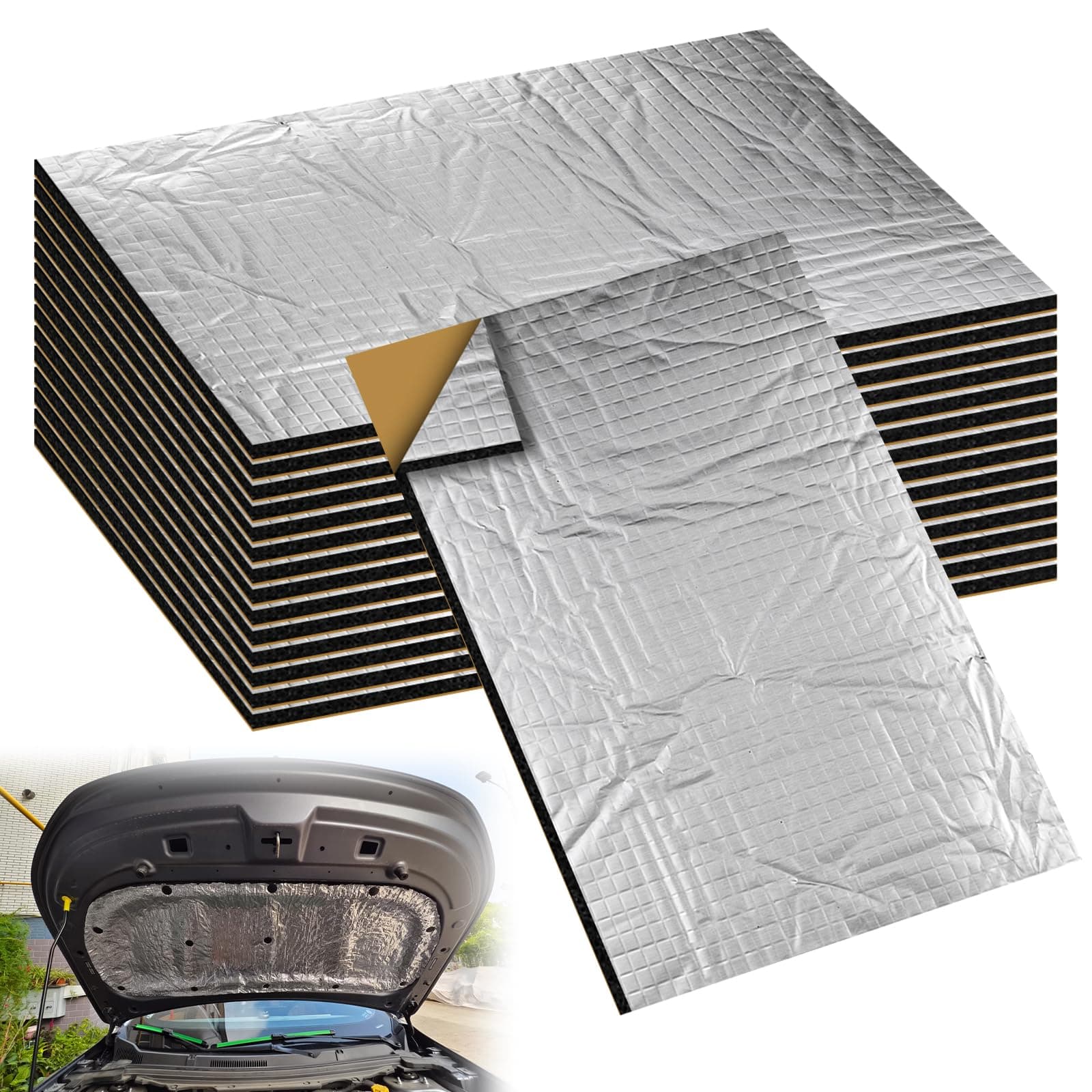 Behogan 15 Stück Alubutyl Platten Dämmmatte: Dämmmatte Selbstklebend 250 * 180 * 5mm, Isolierung Feuerfest Wasserdicht Antidröhnmatte, Anti Dröhn Dämmmatte selbstklebend Auto Dämmung, KFZ Lärmschutz
