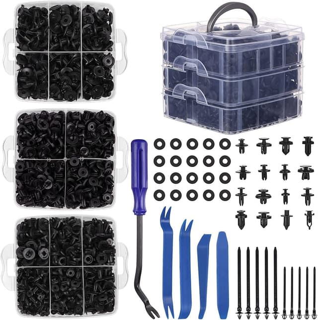 835 Stücke Auto Befestigung Clips, Befestigung Clips Türverkleidung, Befestigungsclips Universal mit Demontage Werkzeuge, Kabelbinder und Schwammig Kissen, Spreiznieten Kunststoff Set