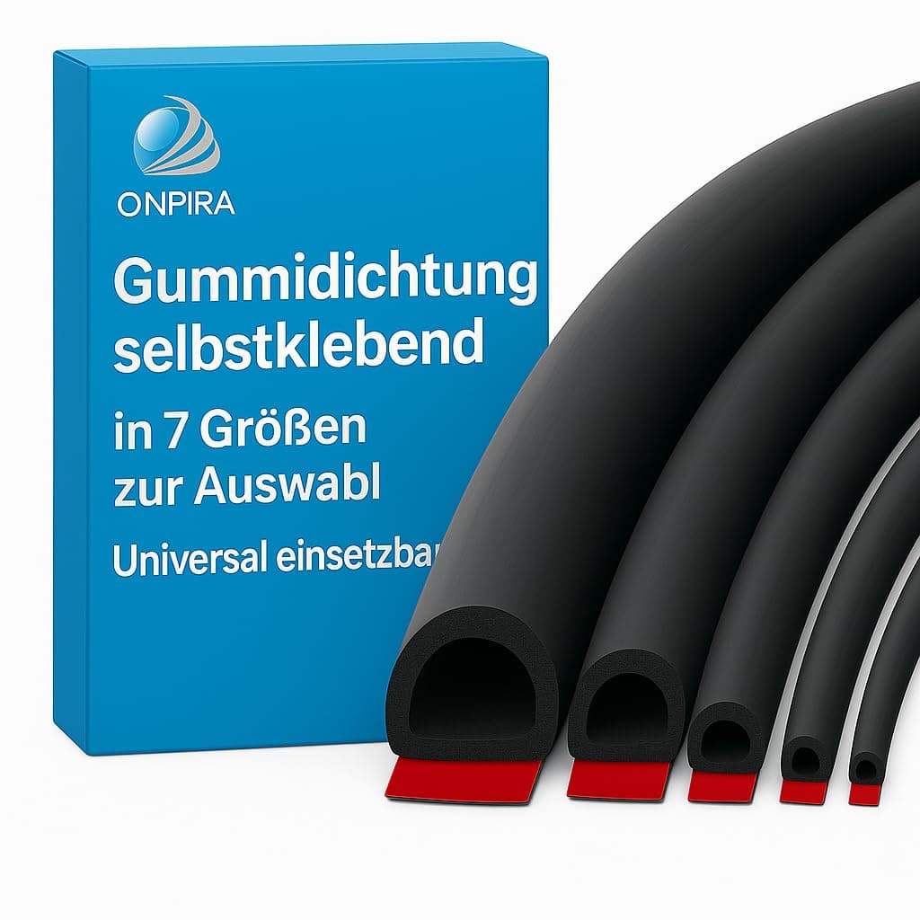 Onpira® Gummidichtung selbstklebend Schwarz – 7 Größen wählbar 8x6mm, 9x8mm, 10x8mm, 12x10mm, 14x12mm, 16x14mm, 20x18mm – Türdichtung, Fensterdichtung, Dichtungsband für Türen, Fenster, Auto &Haushalt