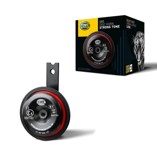 HELLA 3AL 922 000-961 Horn - S90 - 12V - 113dB(A) - Frequenzbereich: 415Hz - Hochton - Gehäusefarbe: rot/schwarz - Flachsteckanschluss