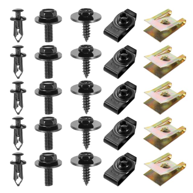 Faankiton 100 Stück Blechmutter Schraube Mutter Clip Kit, Metall U Typ Befestigungsclip, Kotflügelclip Blechmuttern Befestigung Clips für Auto, Feder Blechmutter Schraube KFZ Karosserieschrauben