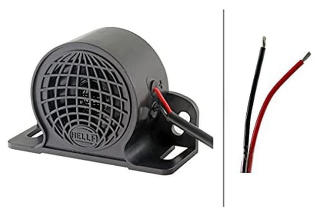 HELLA Rückfahrwarner BM10 - 110dB(A) - Starkton - Gehäusefarbe: schwarz - geschraubt - Kabel: 200mm - Stecker: offene Kabelenden - Menge: 1 - 3SL 009 148-151 110 dB(A) Anschluss mit 2 offenen Kabelenden