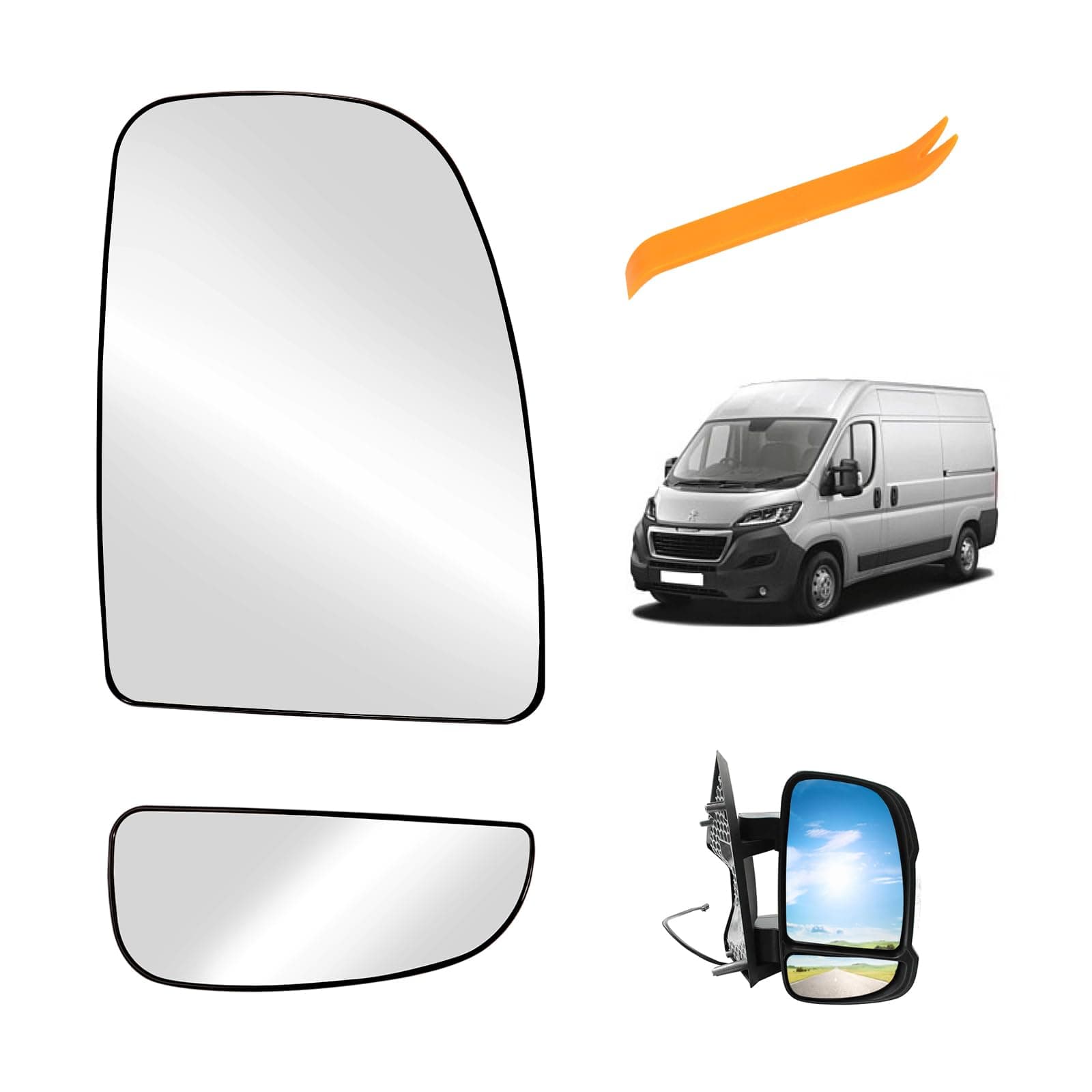 Spiegelglas Ersatz für Ducato Jumper Boxer Movano C 2006-2023 Beheizbar Konvex Ersatzspiegelglas Außenspiegel Glas Fahrerseite Asphärisch Rückspiegelglas Umkehrlinse Rückfahrglas Spiegel(Rechts) Spiegelglas(Rechts)