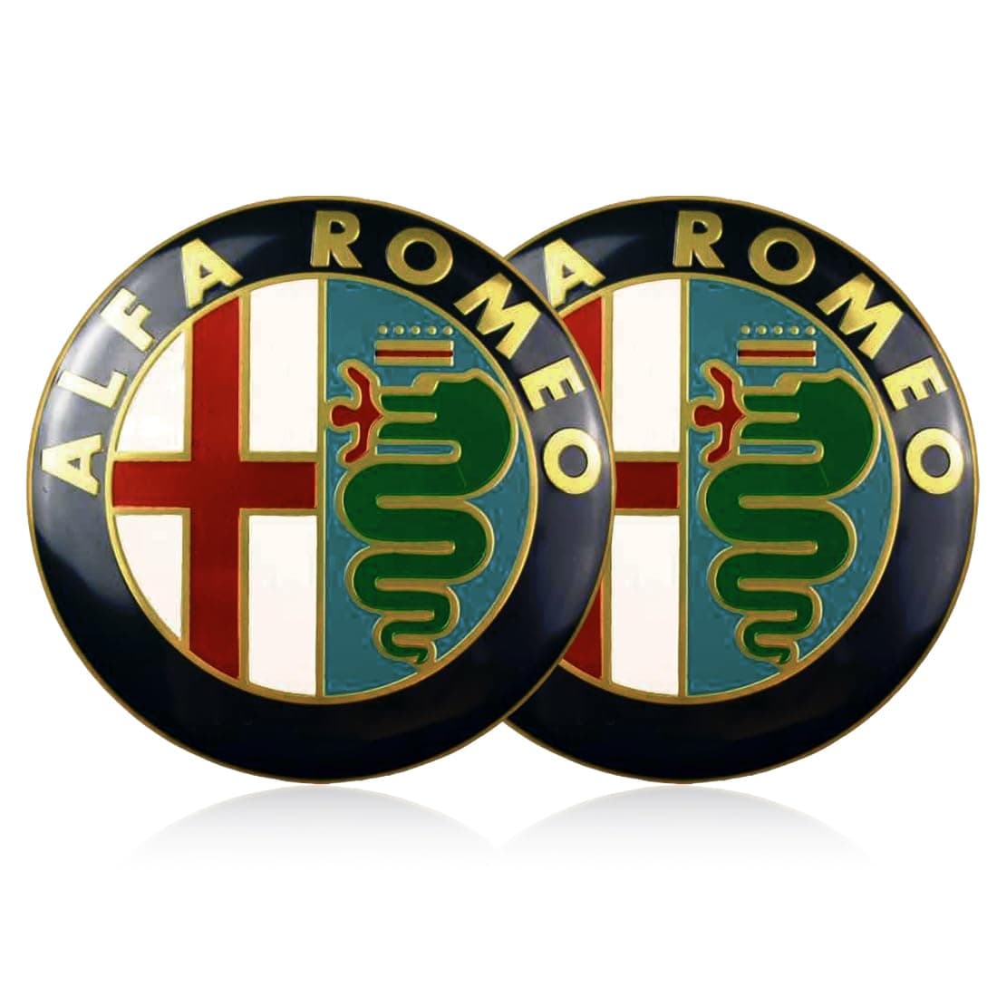 CWED 2 Stück Abzeichen Kompatibel mit Alfa Romeo Car Logo 74mm für vordere und hintere Motorhaube Emblem Metallemblem(Gold)