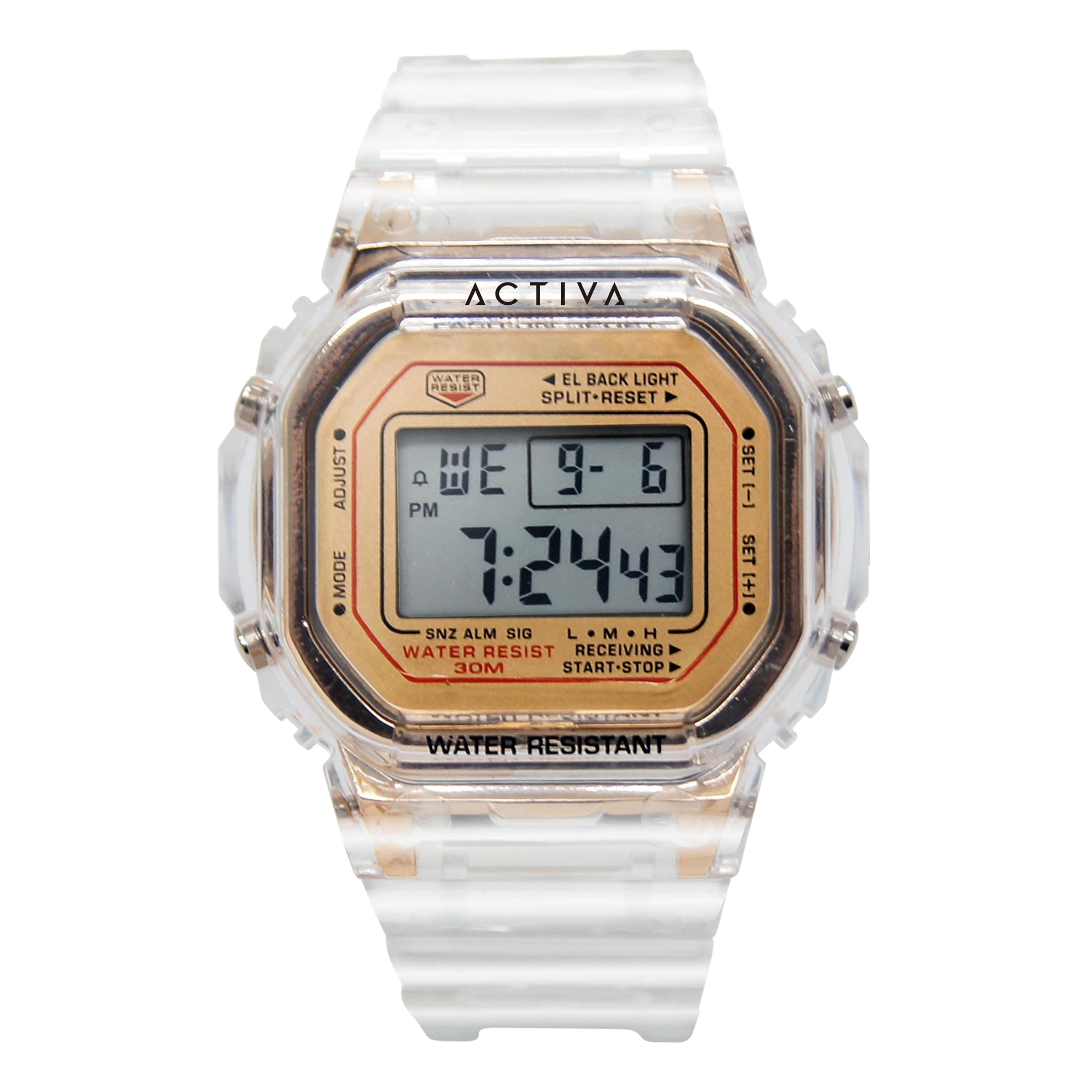 Invicta Activa Digital Kunststoff Herren Quarzuhrwerk - 44mm Weiß / Braun