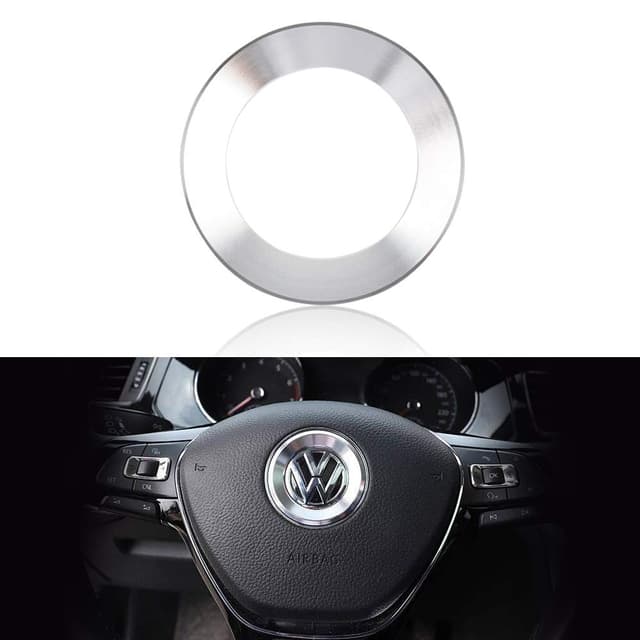 VDARK kompatibles Lenkrad Logo Kappen Dekoration Aufkleber Aluminiumlegierung für VW Volkswagen Zubehör Bling Jetta Passat Golf Tiguan Arteon Atlas enthält Trim Trim Rot Silber Blau (Silber)