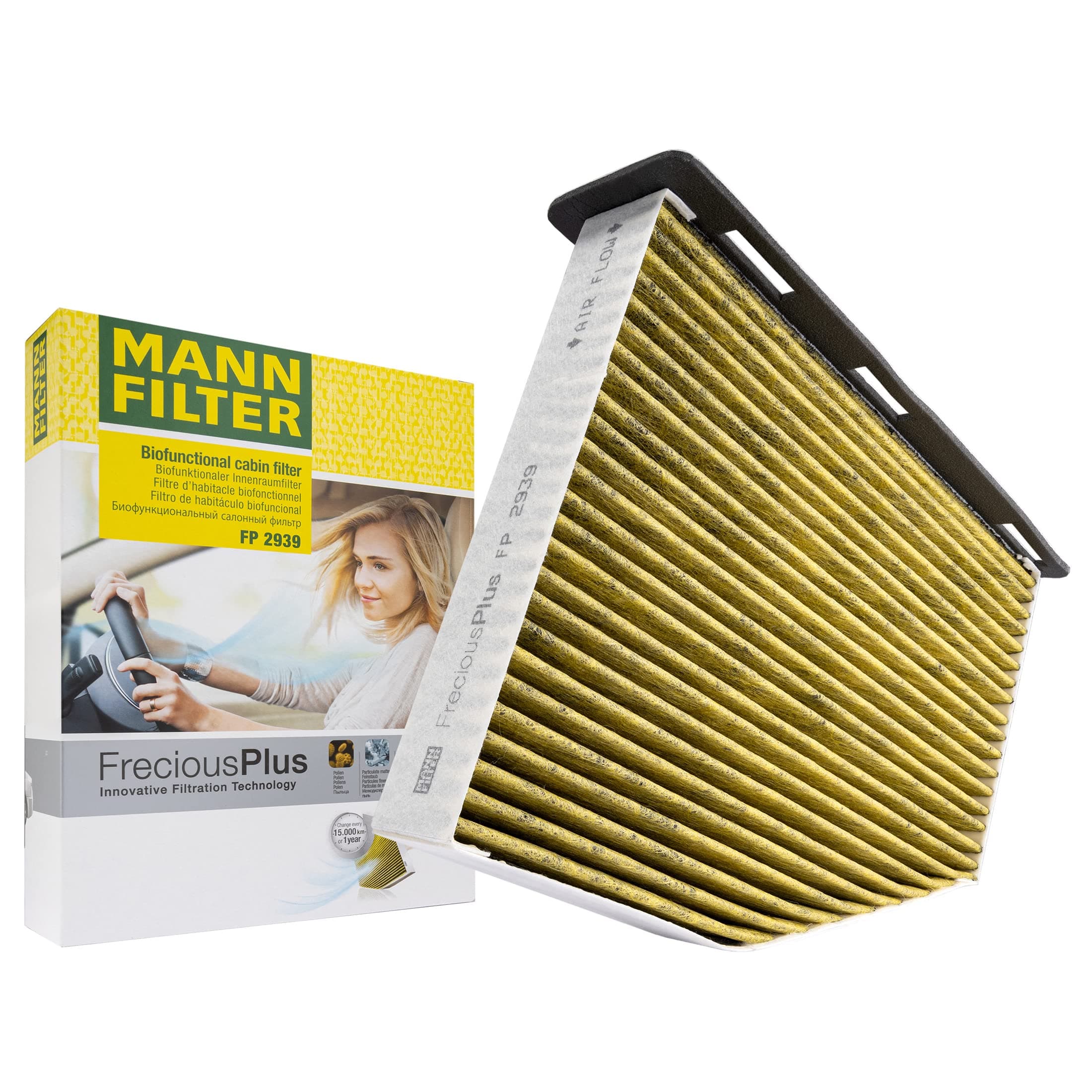 MANN-FILTER FP 2939/1 Innenraumfilter/Kabinenluftfilter - FreciousPlus Biofunktionaler Pollenfilter - Rechtslenker für Pkw + Transporter