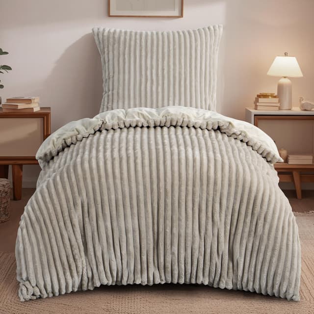RUIKASI Winter Flanell Bettwäsche 135 x 200 Beige 2teilig - Plüsch Warme Flauschig Winterbettwäsche Cord Teddy Fleece Cashmere-Touch Bettbezug mit Reißverschluss und Kissenbezug 80x80cm 135x200 Beige