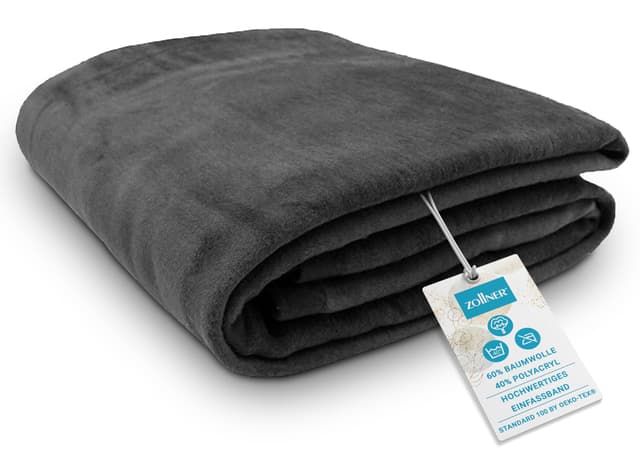 ZOLLNER Kuscheldecke flauschig in 150x200 cm - weiche und langlebige Sofadecke in Graphit - waschbar bis 40°C - Mischgewebe - mit elegantem Einfassband - Hotelqualität - Oeko Tex® Zertifiziert 150 x 200 cm Graphit