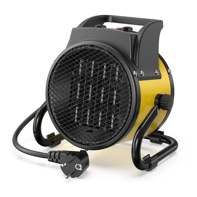 DAHTEC Heizlüfter 2000 Watt Keramik Heizstrahler Elektroheizer Bauheizer Bautrockner mit Thermostat Heizgerät mit 3 Heizstufen für Baustellen, Hausgebrauch, Werkstatt,Garage 2 KW Gelb