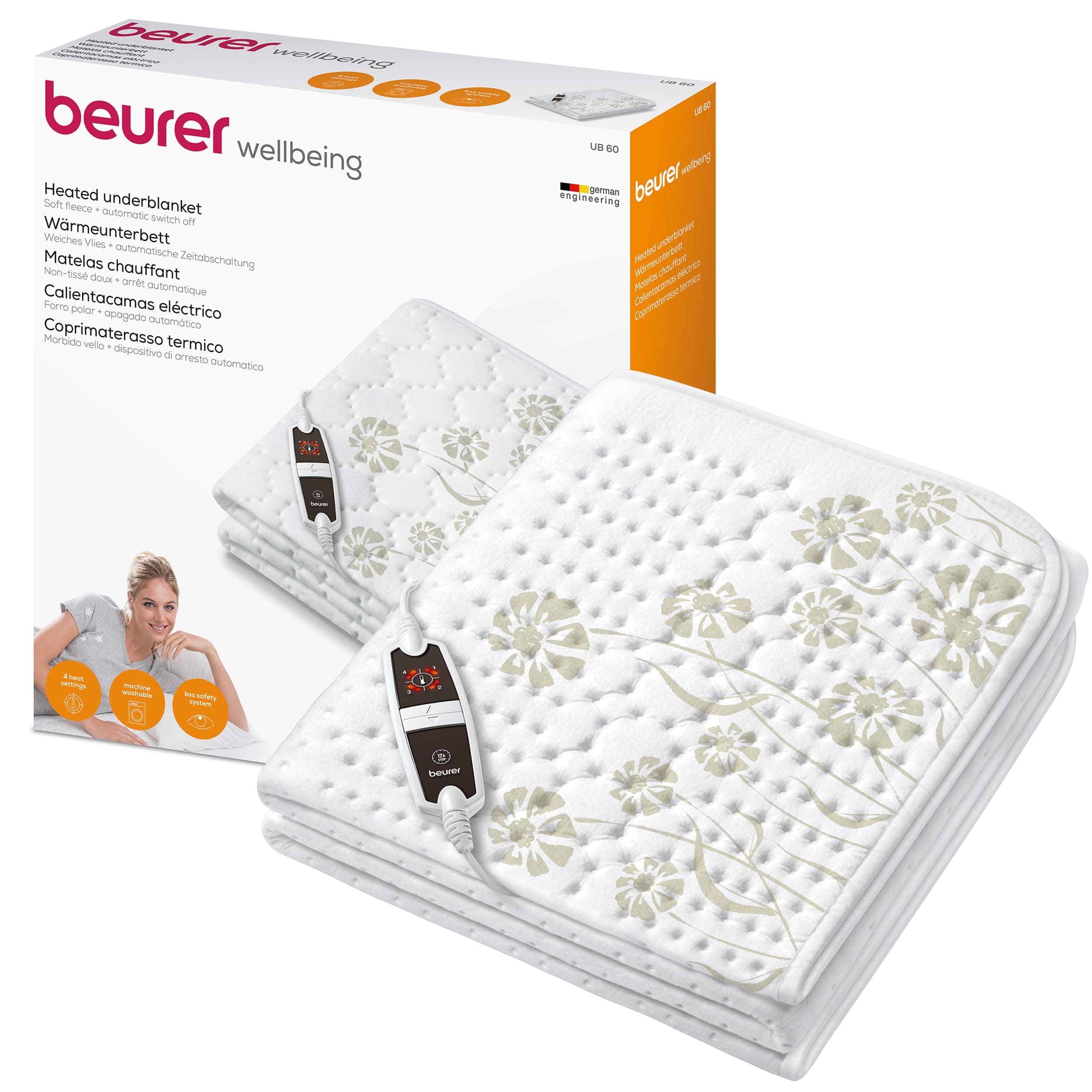 Beurer Wärmeunterbett UB 60, anschmiegsame Wärmebettunterlage mit 4 Temperaturstufen und Schnellheizung, maschinenwaschbar, weiß Anschmiegsames Material