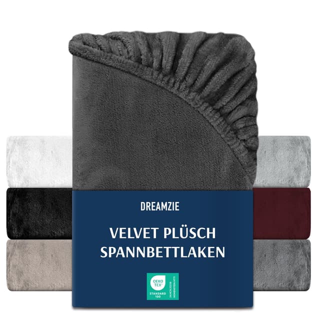 DREAMZIE Premium Frottee Spannbettlaken 140 x 200-160 x 200, Cashmere-Touch Bettlaken Jersey Fleece Spannbetttuch Laken, Dunkelgrau 140 x 200 cm - 160 x 200 cm Dunkelgrau