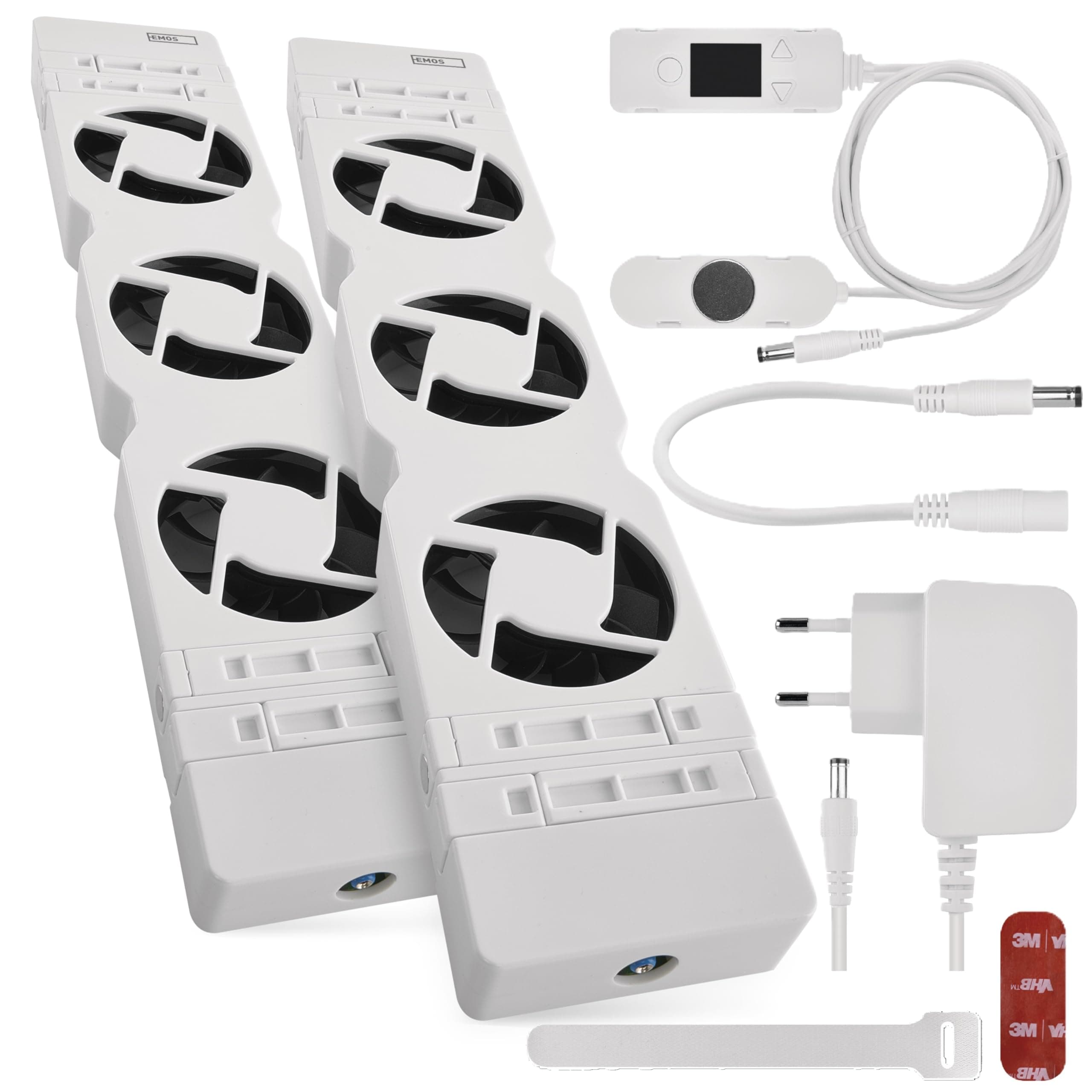 EMOS Heizung-Ventilator zum Sparen von Energie und Heizkosten, Starterset DUO, 2 Stück Heizgebläse inkl. Temperatursensor mit Regler, Ladegerät und Zubehör, Luftdurchsatz 36 m3/h pro Ventilator