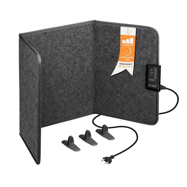 Mi-Heat Infrarot Schreibtischheizung Heizpaneel 260W | Standheizung für Büro Schreibtisch Arbeitsplatz unter den Tisch | Temperatur bis zu 60°C faltbar, Grau