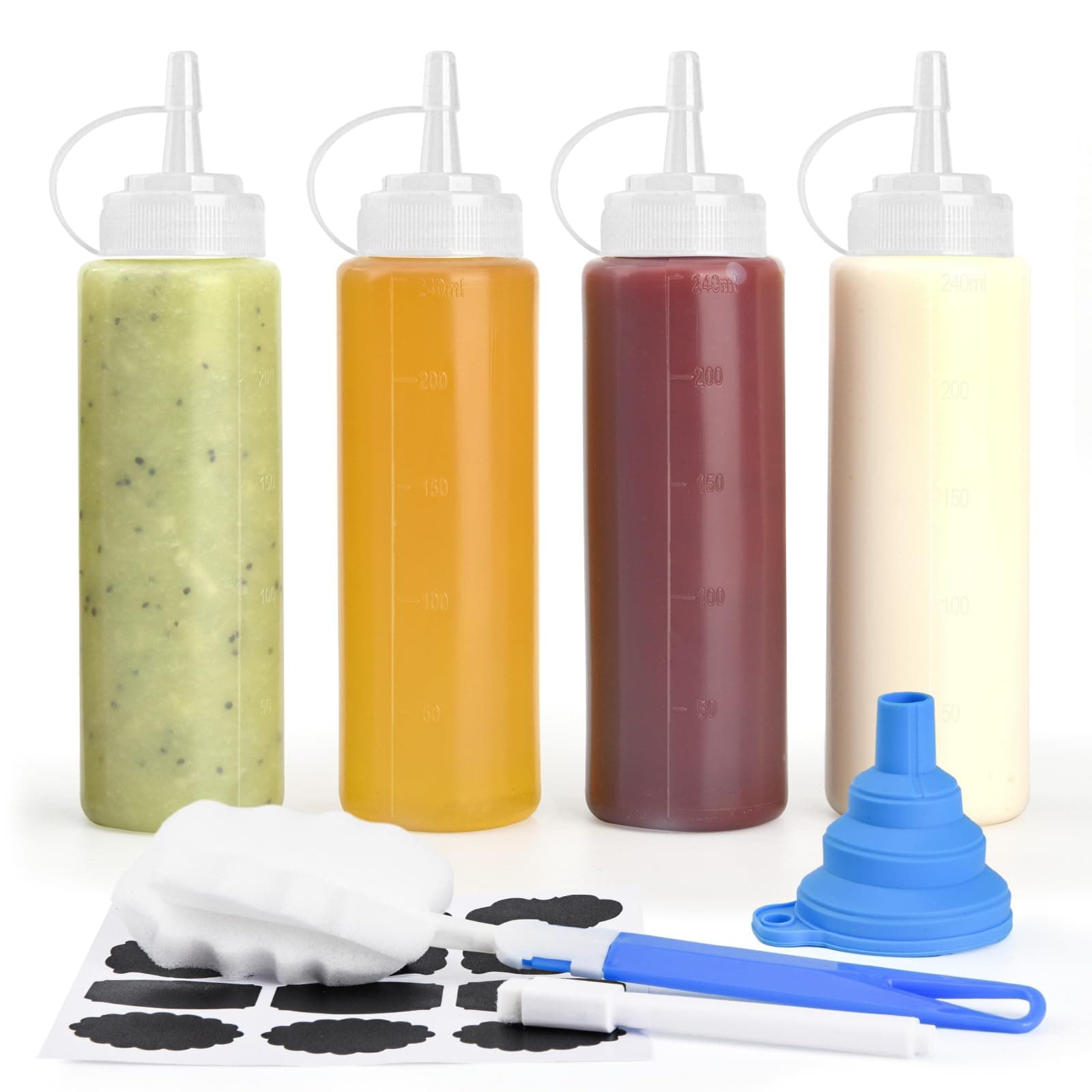 V·Colokishi 4 Pcs 8 oz Gewürz Squeeze Flaschen für Sauce, Kunststoff Quetschflasche, 250ml Dosierflasche Spritzflasche Ölflasche Spender für Ketchup, Heiße Soßen, Grill, Salatsaucen, Malen, Olivenöl 8 oz(4 pack)