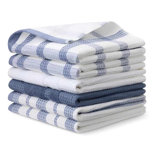 Amazon Basics Waffel-Geschirrtücher aus 100% Bio-Baumwolle - Hochsaugfähig, Schnelltrocknend, Fusselfrei Küchentücher, 38 x 64 cm, 6er-Set (Sortiert Marineblau, Weiß) Marineblau, Weiß 38 x 64 cm