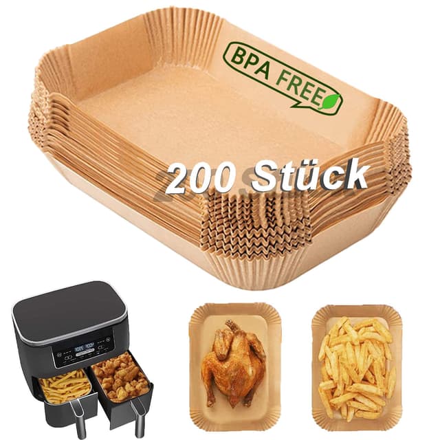 Backpapier für Ninja Heißluftfritteuse, 200 Stück 22cm Airfryer Backpapier für Dual Zone, XXL Air Fryer Accessories kompatibel mit AF400EU 7.5-9.5L Ninja, Princess und anderen Dual Zone Air Fryer