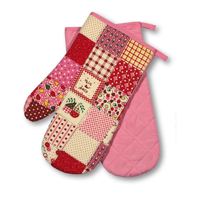 Ofenhandschuhe Kitchen, Patchwork, rosa, 1 Paar, PSA-Kategorie II bis 250°C hitzebeständig, geprüftes und zertifiziertes Produkt Ofenhandschuh Patchwork