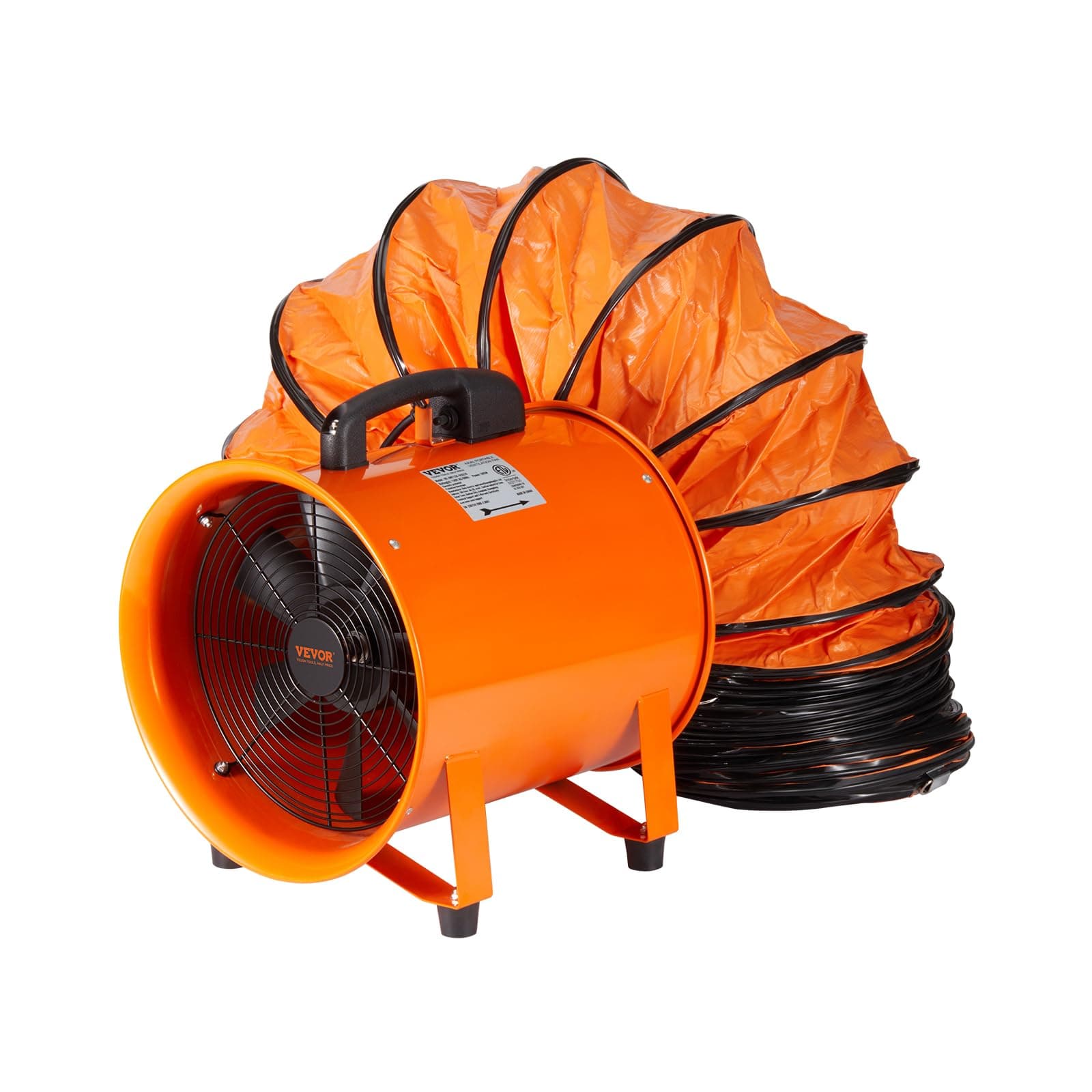 VEVOR Bauventilator 367-W-AC-Motor Baugebläse 2800 U/min Baulüfter Gebläse 2574 CFM (4373 m3/h) Axiallüfter mit 10 m Schlauch Axialgebläse 79 dB Geräuschpegel Industrielüfter 367W-10M-2574CFM
