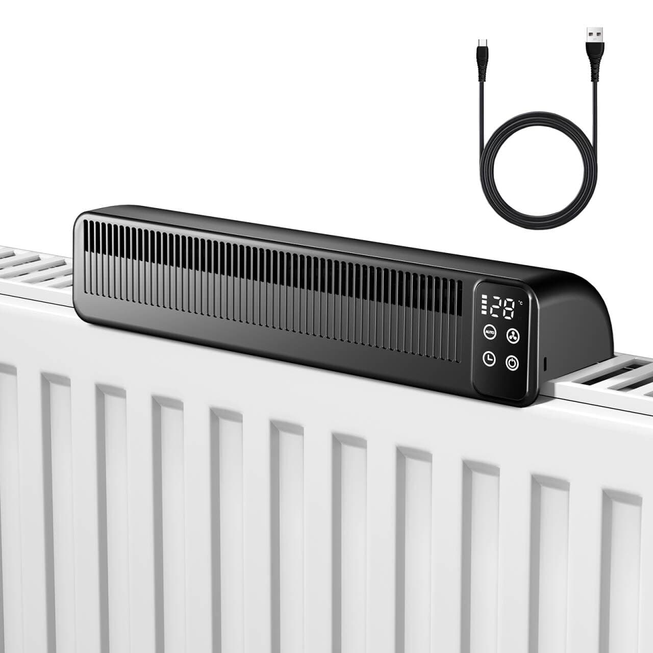 Heizkörper Ventilator Heizungslüfter, Lüfter für Heizkörper Verbesserung der Wärmeverteilung, Energieeinsparung 2 Modi Heizungsventilator (1 Stück, Schwarz)