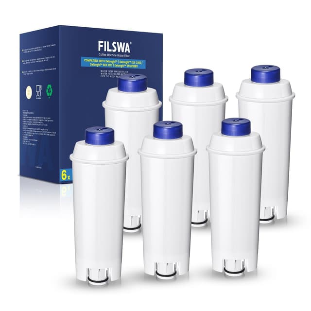 Filswa Delonghi Wasserfilter Ersatz für Kaffeevollautomaten, Kompatibel mit ECAM-Serie, Dinamica, Magnifica & Magnifica S/Evo, ETAM Autentica, Eletta Explorer, Prima Donna, Rivelia, Esam, DLSC002 6 Stück