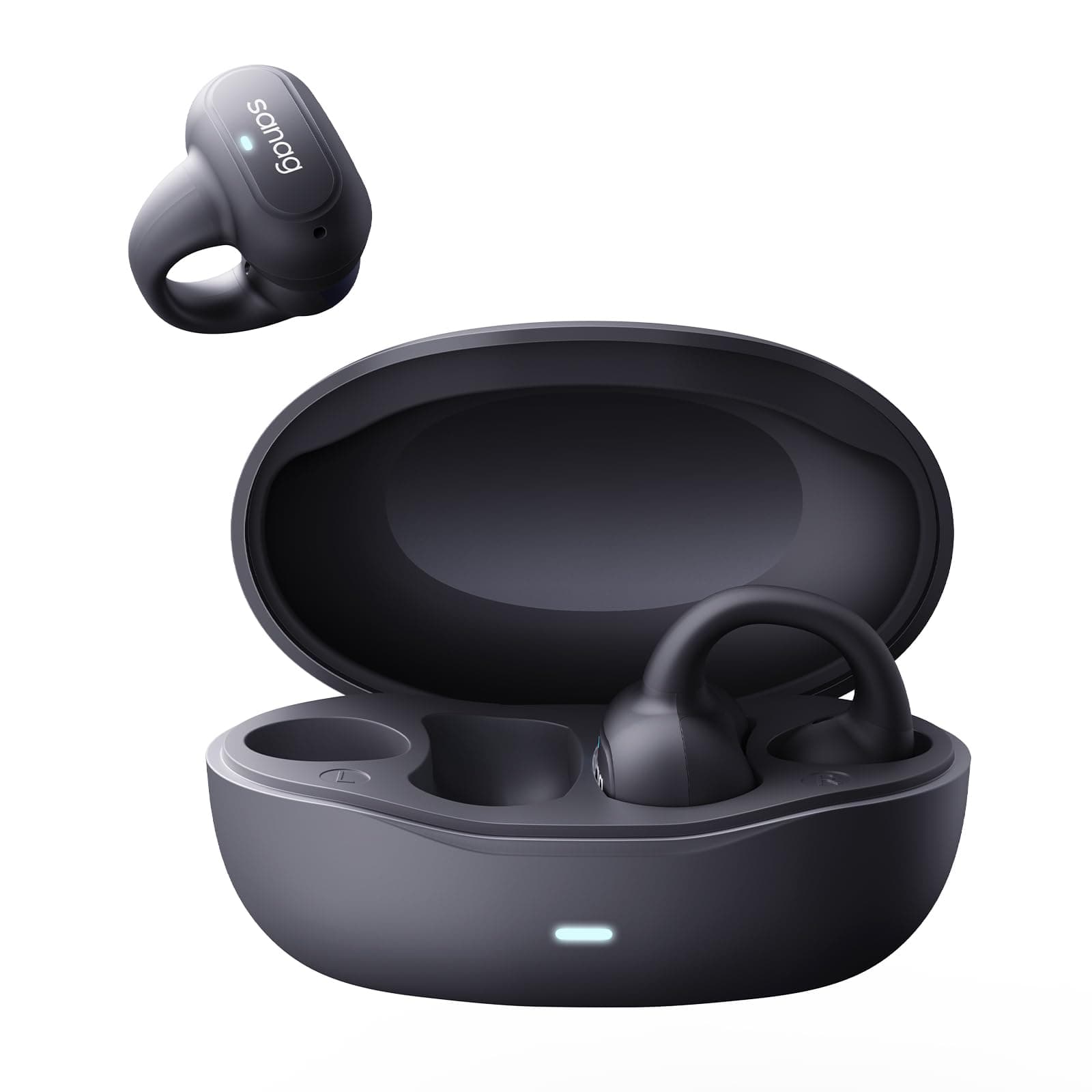 SANAG Ohrring, kabellose Ohrhörer, Bluetooth 5.3, mit Ladehülle, offene Ohr-Kopfhörer, kompatibel mit iPhone/Samsung-Handy für Männer, Frauen und Kinder, Schwarz