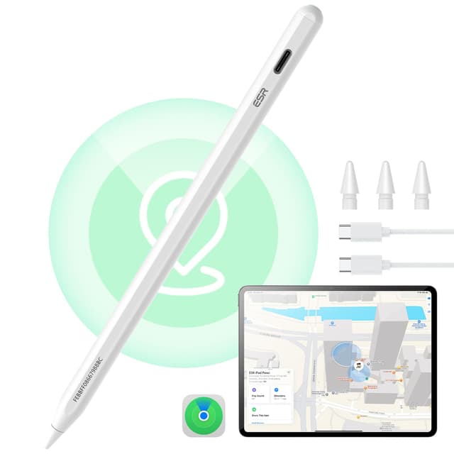 ESR Find My Stift für Apple iPad 2018-2025, Digital Pencil Pro mit „Wo ist?“ Funktion & Neigungssensitivität für iPad 11/10/9/8 & Air 13/11 & Pro 12.9/13/11 & Mini 7/6/5, Weiß(kein kabelloses Laden)