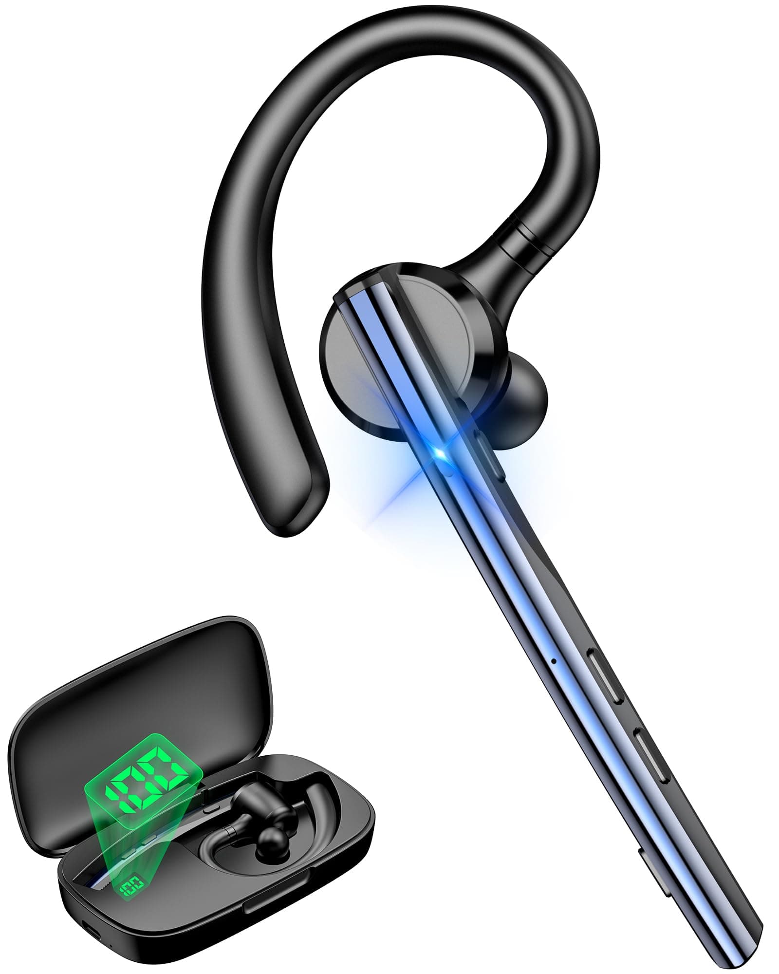 New bee Bluetooth Headset mit 72h Spielzeit Bluetooth V5.1 Freisprech Headset Handy mit LED Ladecase Freisprecheinrichtung Ohr mit CVC 8.0 und ENC Dual Mikrofon für iPhone/Android/Laptop