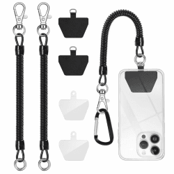 LunarCharm 2 Stück Telefonleine Diebstahlschutz-Telefongurt Federkordelbändern für Outdoor-Wandern und Klettern für die meisten Smartphones (Schwarz + Schwarz)