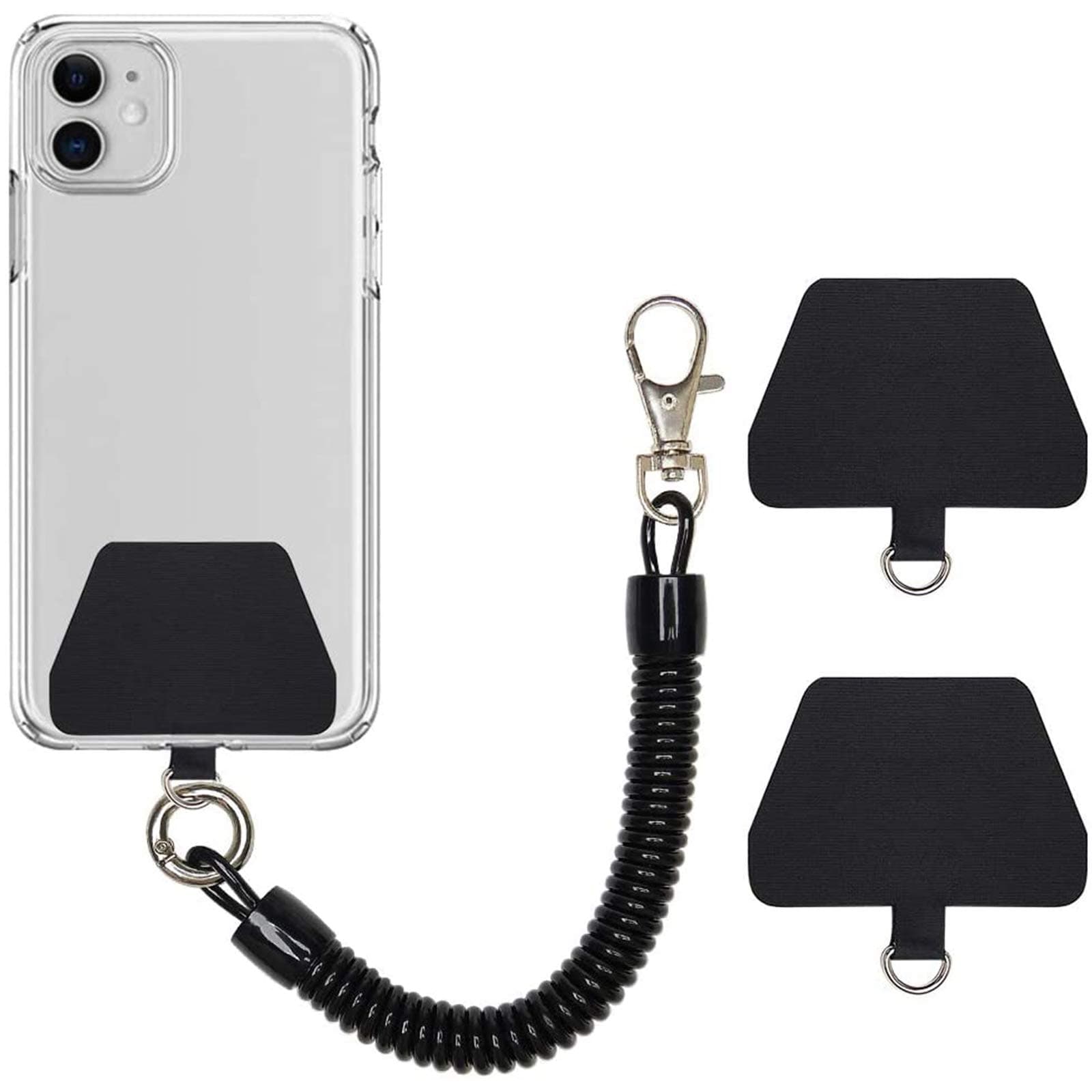 COCASES Handyband mit flexiblem Spiralkabel, universale Lanyard Schlüsselband Schlüsselanhänger kompatibel mit iPhone/Samsung/Huawei(2 Einlagen,Schwarz)