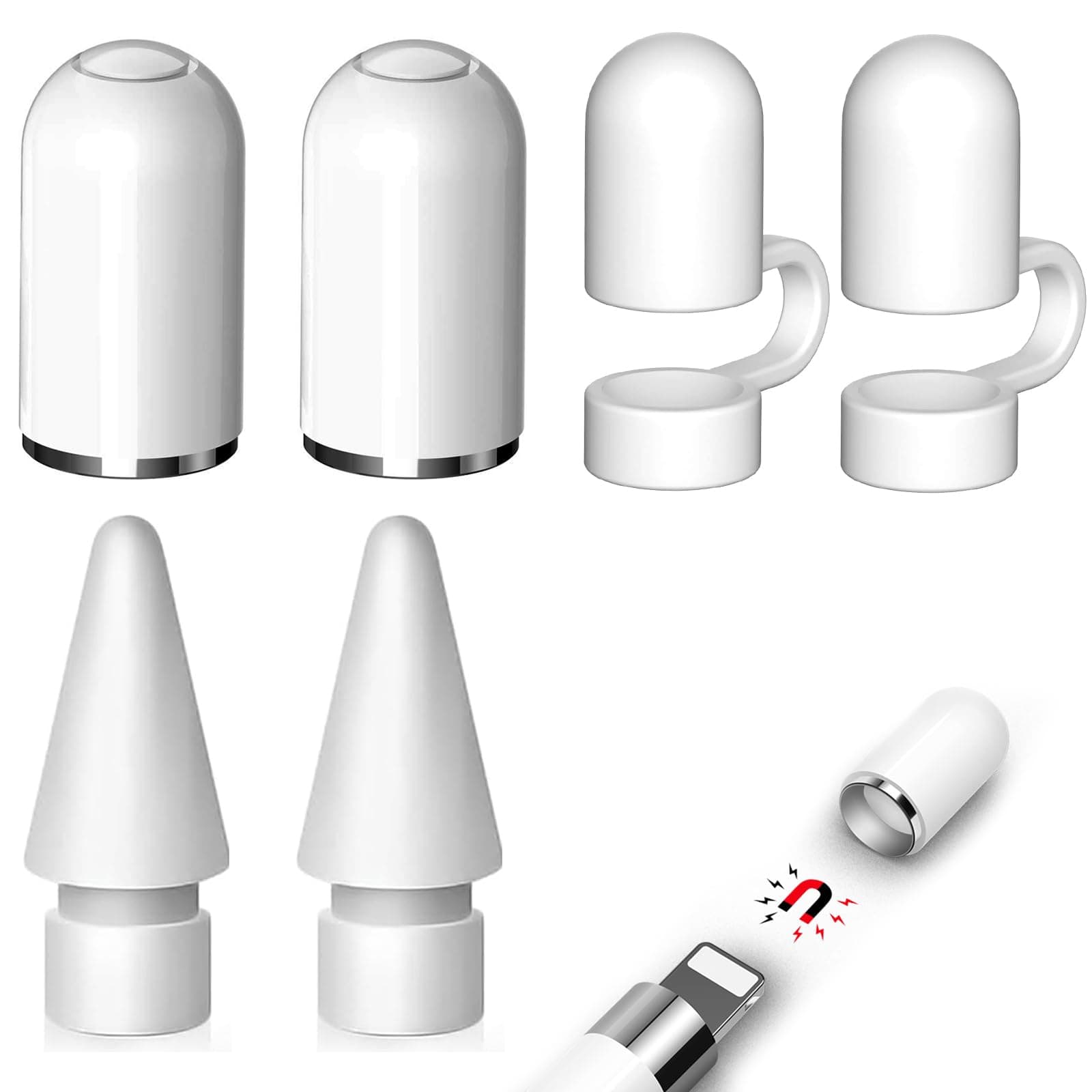 2 Stück Kappe für Apple Pencil 1. Generation + 2 Stück Spitzen Ersatz & Nib Zubehör für Apple Pencil 2/1 Generation+2 Anti-Verlust-Kappe aus Silikon 2Kappe+2Spitzen+2 Anti-Verlust-Kappe