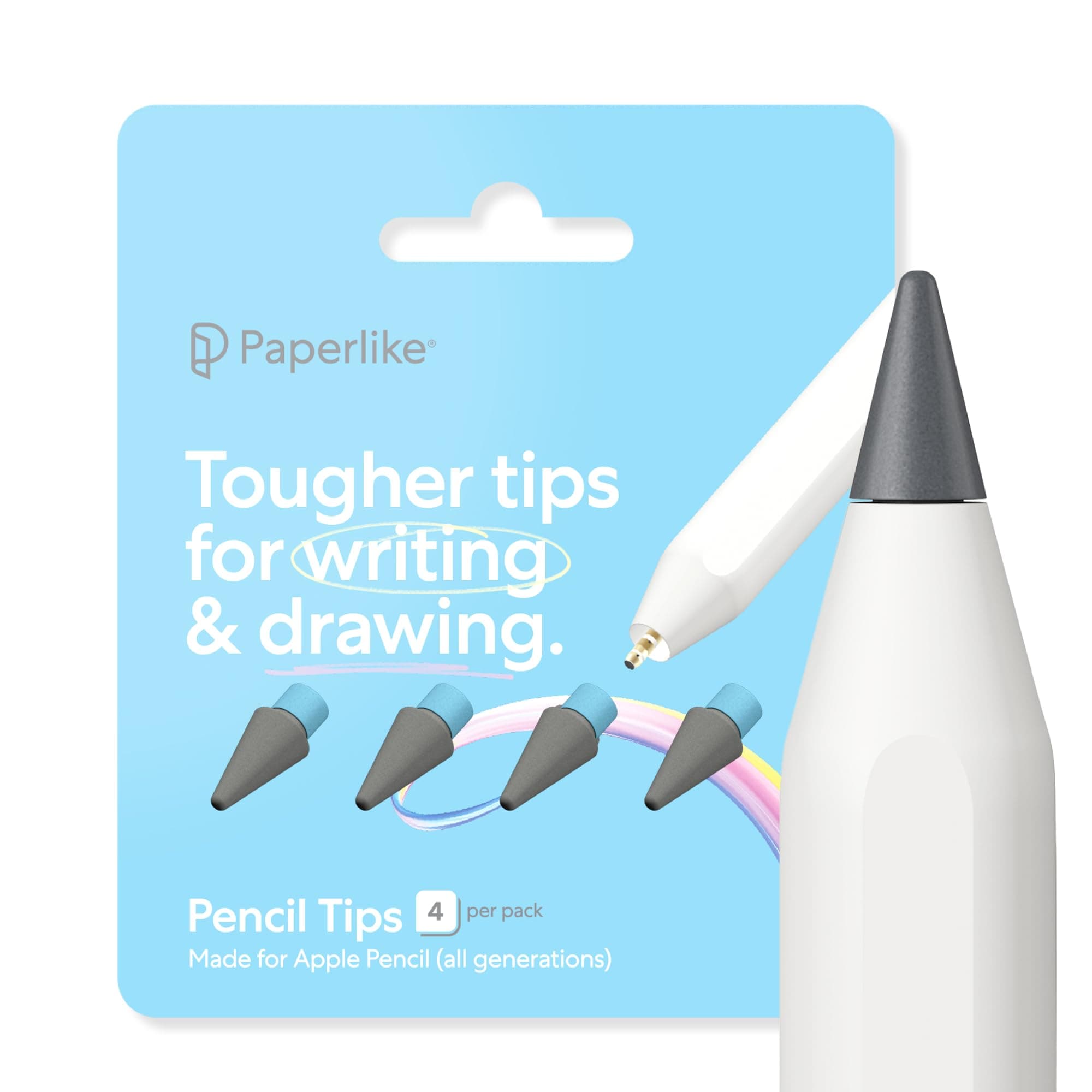 Paperlike Pencil Tips (4X) für Apple Pencil 1. & 2. Gen, USB-C & Pro – 10x haltbarer, dezent mehr Kontrolle auf Bildschirmfolien mit Papiergefühl Charcoal/Blue