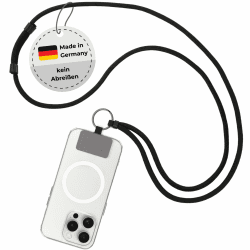 Closd Handykette, Handykordel, reißfest, absolut sicher, mit Schlüsselring, universal für jede Handyhülle, Made in Germany Schwarz 1
